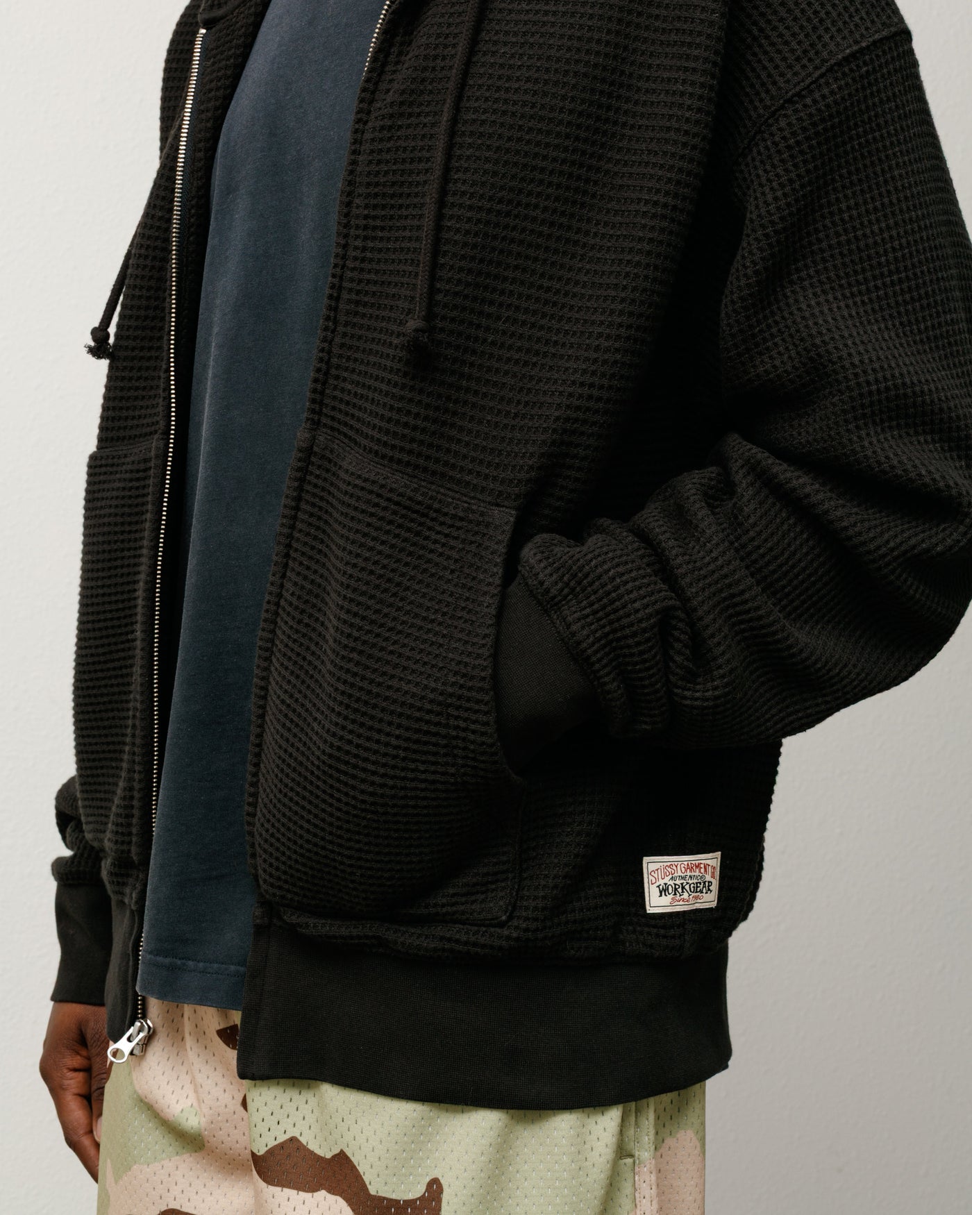 DOUBLE LAYER WAFFLE ZIP HOODIE